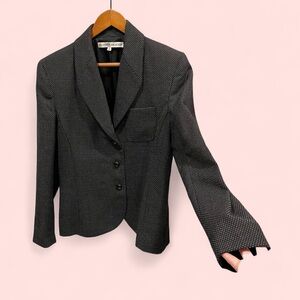 Classy vintage 90’s charcoal black white polka dot wool blazer lined wide collar